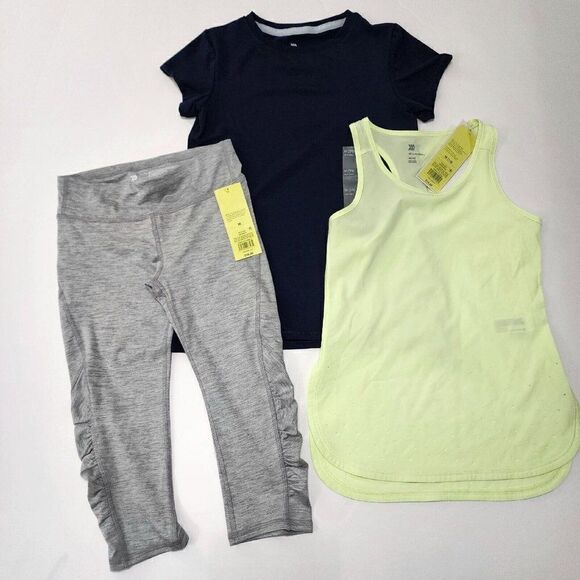 Nwt 3 All In Motion Girls - M - Short Sleeve Moisture Wicking Shirts Leggings - Picture 1 of 9